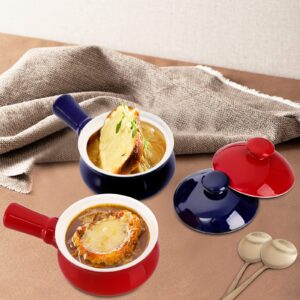 ZOOFOX Set of 4 French Onion Soup Bowls, 16 Ounce Soup Crock with Handle and Lid, Ceramic Soup Crock Oven Safe for Soup, Beef Stew, Chilli