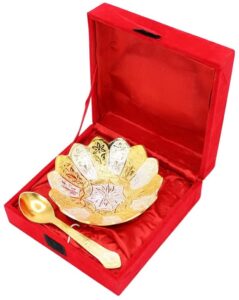 nobility bowl spoon set gold & silver plated dessert dry fruits serving sets for wedding return gift items diwali home decorative gifts for friends relative