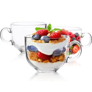 3 pcs glass cereal bowl clear soup pasta noodles salad bowl with handle breakfast milk cups nut oatmeal tempered glass microwave safe liquid bowl for snack ice cream coffee,470ml