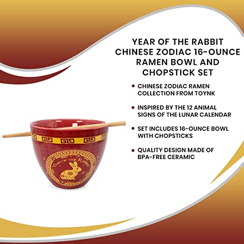 Boom Trendz Year Of The Rabbit Chinese Zodiac Ceramic Dinnerware Set Includes 16 Ounce Ramen Noodle Bowl and Red One Size