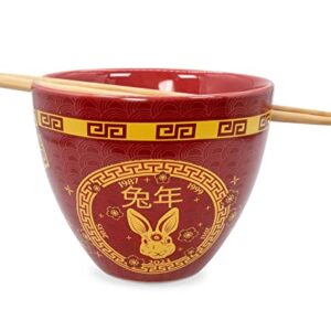 Boom Trendz Year Of The Rabbit Chinese Zodiac Ceramic Dinnerware Set Includes 16 Ounce Ramen Noodle Bowl and Red One Size