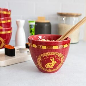 Boom Trendz Year Of The Rabbit Chinese Zodiac Ceramic Dinnerware Set Includes 16 Ounce Ramen Noodle Bowl and Red One Size