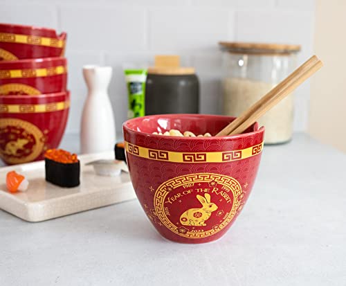 Boom Trendz Year Of The Rabbit Chinese Zodiac Ceramic Dinnerware Set Includes 16 Ounce Ramen Noodle Bowl and Red One Size