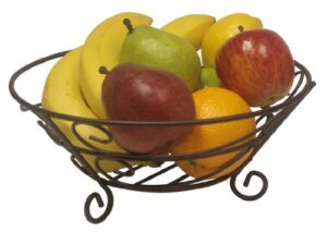 home basics scroll collection bronze coated steel fruit basket, storage for fruits and vegetables, kitchen table, countertop, bronze