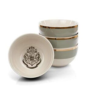 Harry Potter Hogwarts Emblem White & Grey Ceramic Bowl Collection | Featuring The Hogwarts School Crest | Set of 4 Identical Bowls