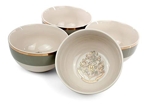 Harry Potter Hogwarts Emblem White & Grey Ceramic Bowl Collection | Featuring The Hogwarts School Crest | Set of 4 Identical Bowls