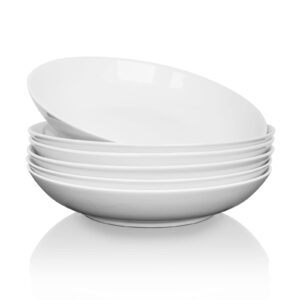 alluseit pasta bowls, 6pcs/40oz bone porcelain bowls set for soup and salad, white ceramic serving bowls and plate for kitchen, wide & shallow, microwave & dishwasher safe, Φ9inch