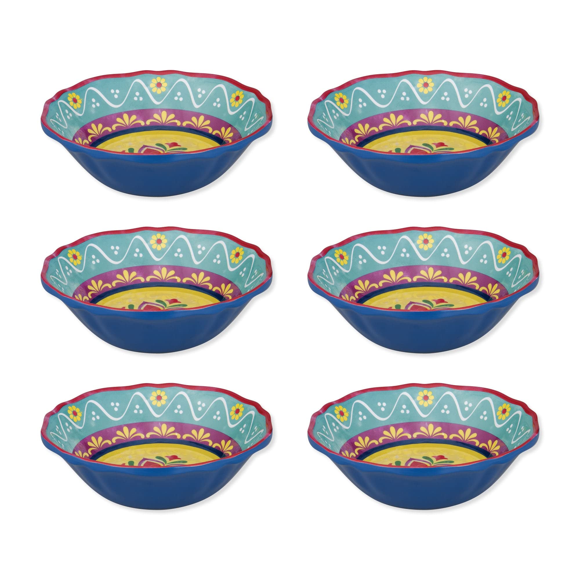 UPware Melamine Dinner Bowl Set of 6, BPA-Free Dishwasher Safe Round Bowls, Dinnerware Kitchen Bowls for Pasta, Rice, Soup, and Salad, 7 Inch Bowls (Fiesta Floral)