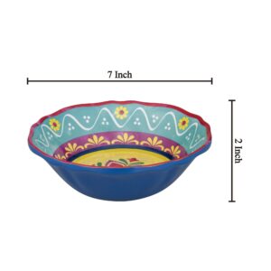 UPware Melamine Dinner Bowl Set of 6, BPA-Free Dishwasher Safe Round Bowls, Dinnerware Kitchen Bowls for Pasta, Rice, Soup, and Salad, 7 Inch Bowls (Fiesta Floral)