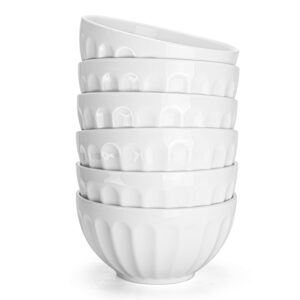 foraineam set of 6 pcs 18 ounce porcelain cereal bowls set white fluted bowl for noodle, cereal, soup, salad