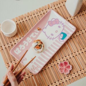 Sanrio Hello Kitty Pink 3-Piece Ceramic Sushi Set With Sauce Bowl and Chopsticks