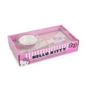 Sanrio Hello Kitty Pink 3-Piece Ceramic Sushi Set With Sauce Bowl and Chopsticks