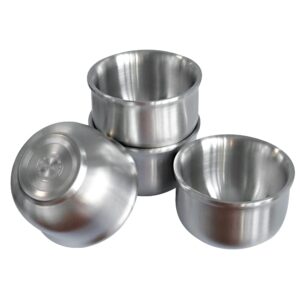 4 pack 304 stainless steel bowl sets,10 oz capacity double-walled insulated metal bowls, lightweight unbreakable dinnerware in kitchen for rice, soup, ice cream, serving tableware (10.5cm bowl)