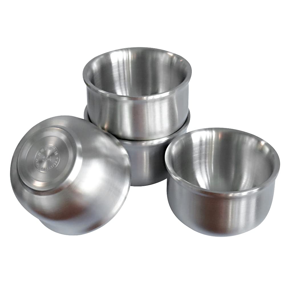 4 Pack 304 Stainless Steel Bowl Sets,10 OZ Capacity Double-walled Insulated Metal Bowls, Lightweight Unbreakable Dinnerware in Kitchen for Rice, Soup, Ice Cream, Serving Tableware (10.5CM Bowl)