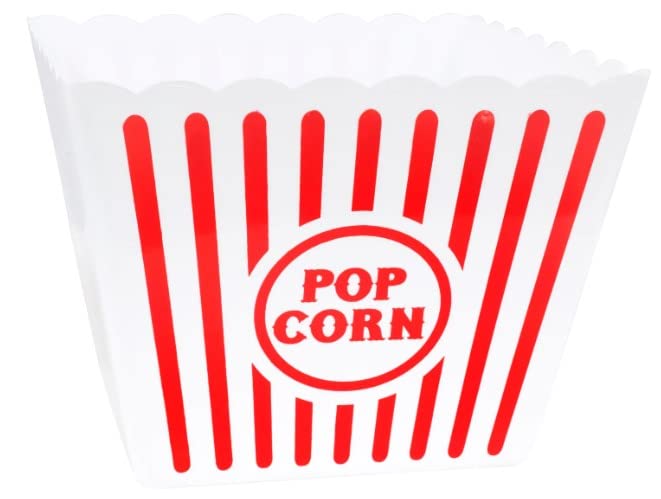 TDST Set of 4 Large Plastic Popcorn Tubs, 8.75x8.75 in. Retro Classic Red and White Striped Bowl Reusable Movie Theater Bucket with Bonus TDST Upendo