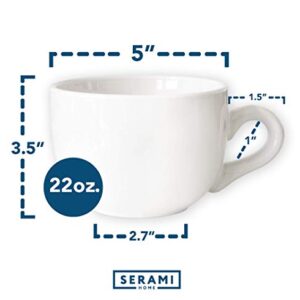 Serami Oversized Ceramic Coffee Mug with Handle - Large 22 oz Coffee Cup, Perfect for Latte, Cappuccino, Soup, Cereal - Ideal for Everyday Use - Ceramic Bowl Set, Large Coffee Mug Set (White 2 Pack)