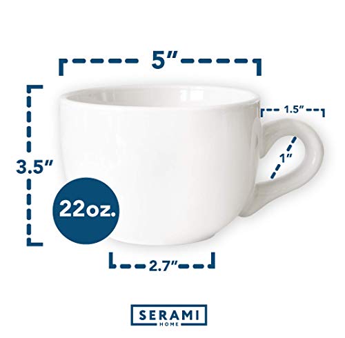 Serami Oversized Ceramic Coffee Mug with Handle - Large 22 oz Coffee Cup, Perfect for Latte, Cappuccino, Soup, Cereal - Ideal for Everyday Use - Ceramic Bowl Set, Large Coffee Mug Set (White 2 Pack)