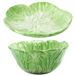 ganazono 1 set ceramic cabbage bowl with plate fruit salad bowl cartoon dinner plate soup bowls easter food snack container for kitchen green ramen bowl