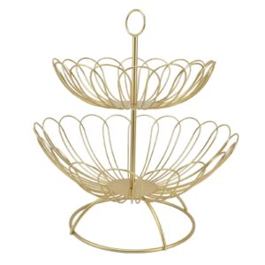 Atyhao Gold fruit basket, detachable 2-layer geometric large capacity anti-scratch gold fruit holder for home decoration