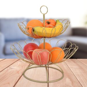 Atyhao Gold fruit basket, detachable 2-layer geometric large capacity anti-scratch gold fruit holder for home decoration