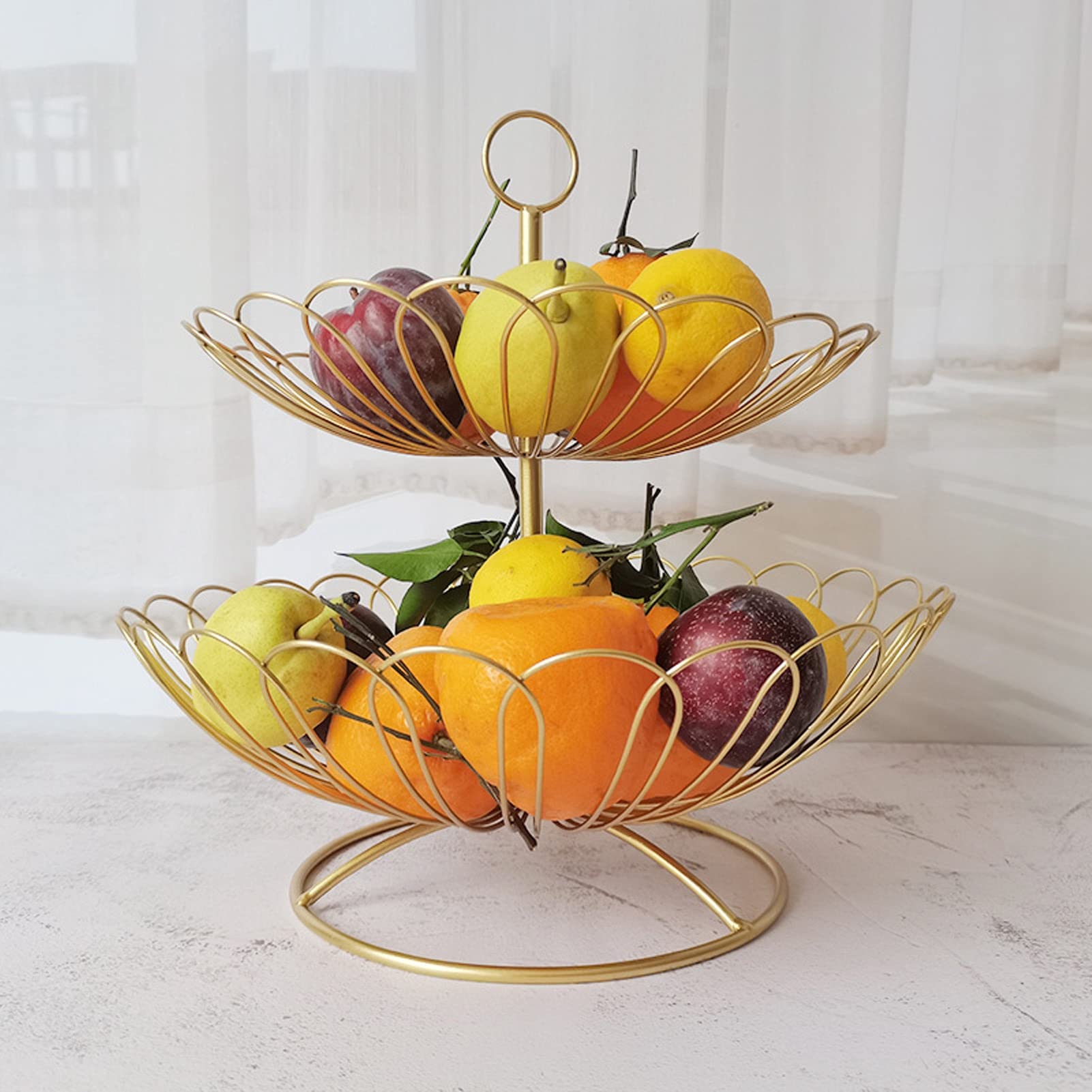 Atyhao Gold fruit basket, detachable 2-layer geometric large capacity anti-scratch gold fruit holder for home decoration