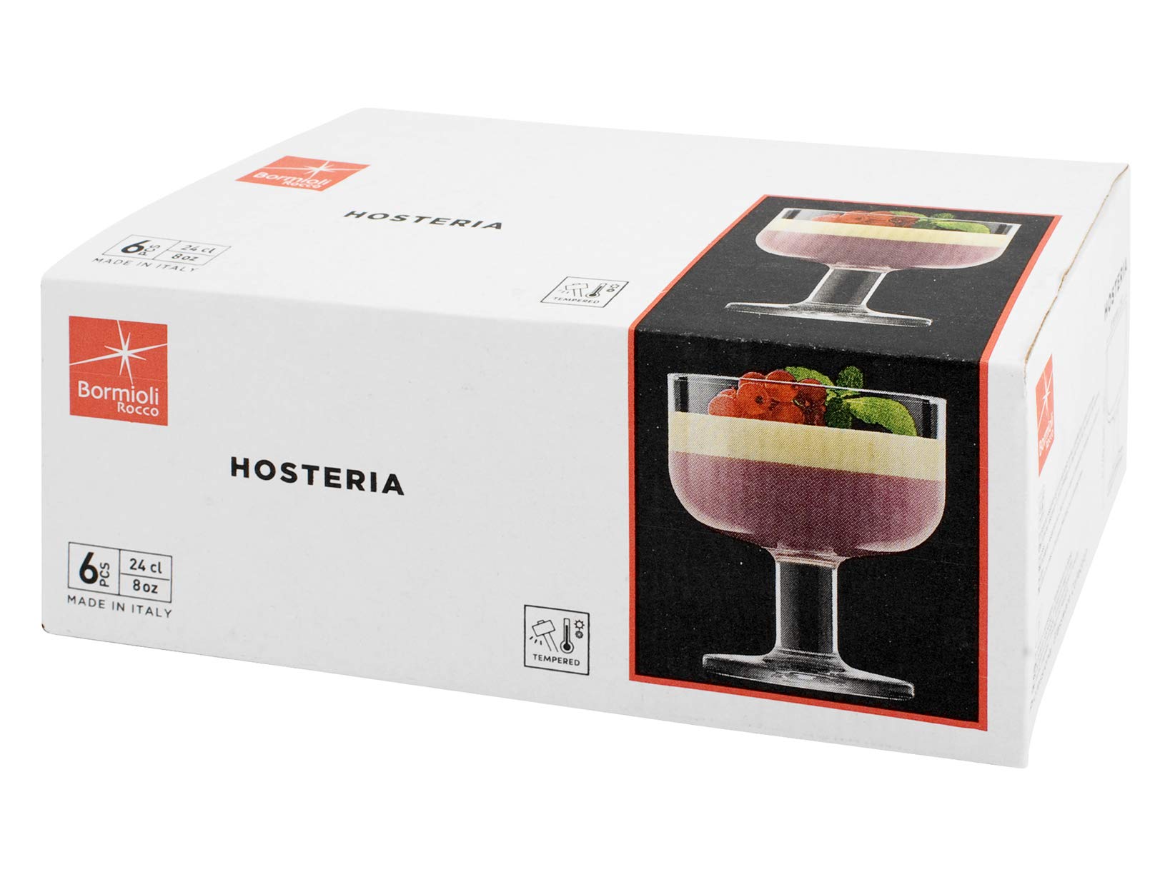 Bormioli Rocco Hosteria Set Of 6 Stackable Dessert Cups, 8 Oz. Clear Tempered Glass, Made In Italy.