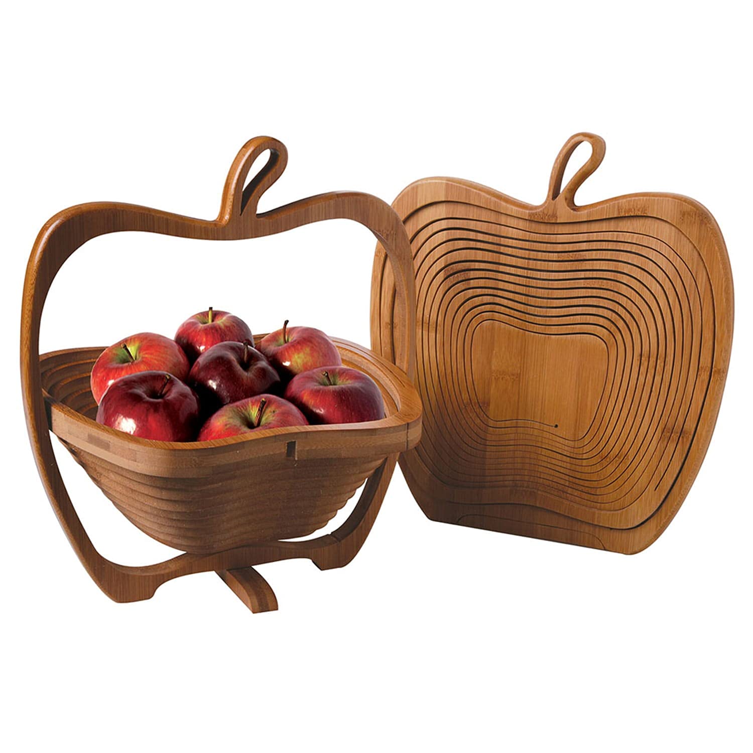 Collapsible Apple Shaped Bamboo Basket - Kitchen Fruit Centerpiece Bowl Decor