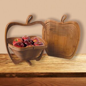 Collapsible Apple Shaped Bamboo Basket - Kitchen Fruit Centerpiece Bowl Decor