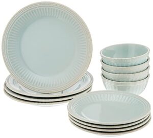 lenox 870009 french perle groove 12-piece plate & bowl set blue