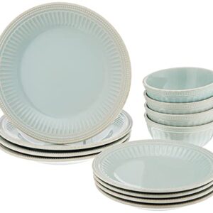 Lenox 870009 French Perle Groove 12-Piece Plate & Bowl Set Blue