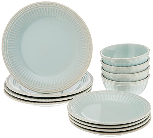 Lenox 870009 French Perle Groove 12-Piece Plate & Bowl Set Blue