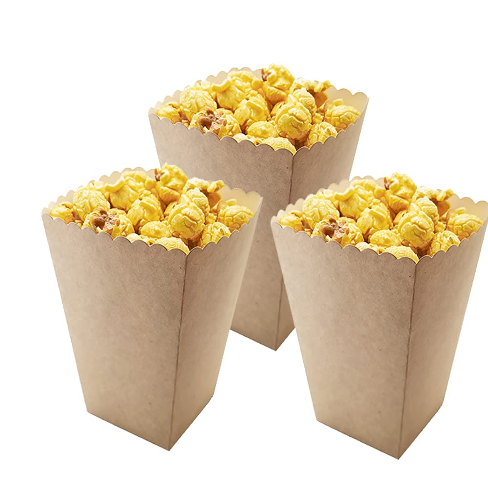 UUYYEO 20 Pcs Kraft Paper Popcorn Boxes Bags Buckets French Fries Cups Candy Snack Holder Containers for Carnival Party Movie