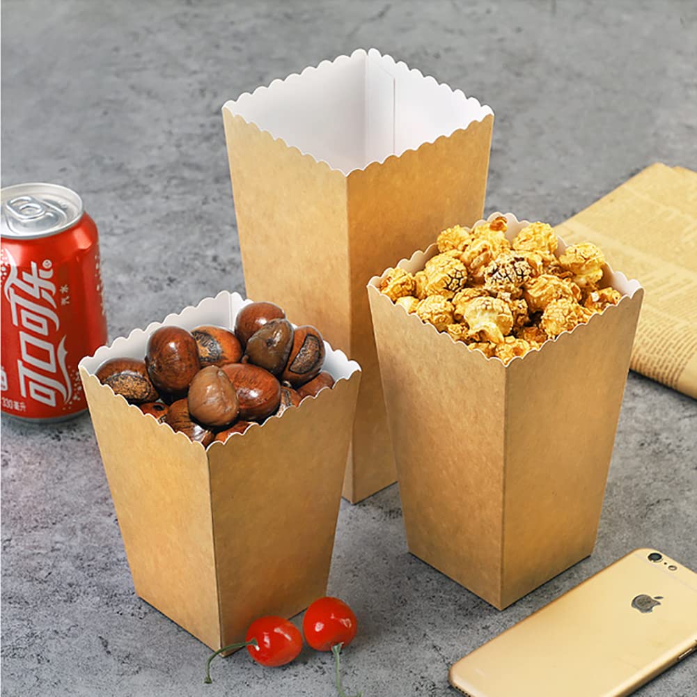 UUYYEO 20 Pcs Kraft Paper Popcorn Boxes Bags Buckets French Fries Cups Candy Snack Holder Containers for Carnival Party Movie