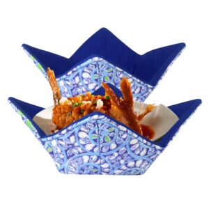 zuyyon 2pcs bowl huggers microwave safe hot bowl holder hot soup bowl potholders to keep your hands cool and your food warm multipurpose bowl cozies for soup, rice and pasta bowls(blue)