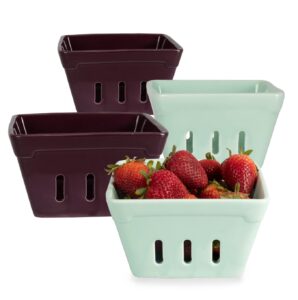 crutello ceramic fruit basket, 2 xlarge and 2 standard square bowls for fruit and veggies, strawberry basket, ceramic collander