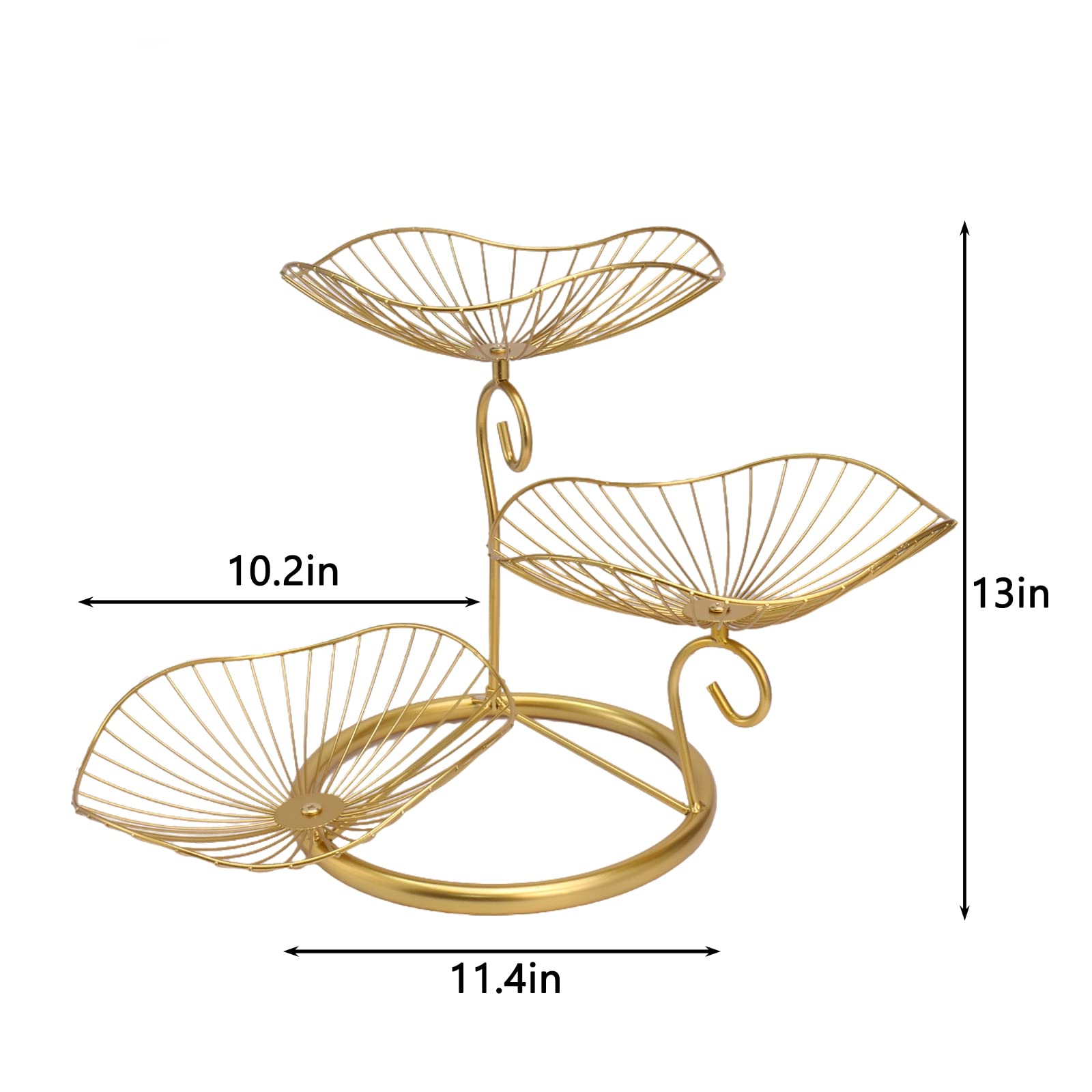 3 Tier Fruit Basket Fruit Bowl Wire Basket Stand For VegetablesDecorative Fruit Bowl Stand Detachable Bread Snacks Baskets Holder Large Capacity Fruit Tray(Gold)