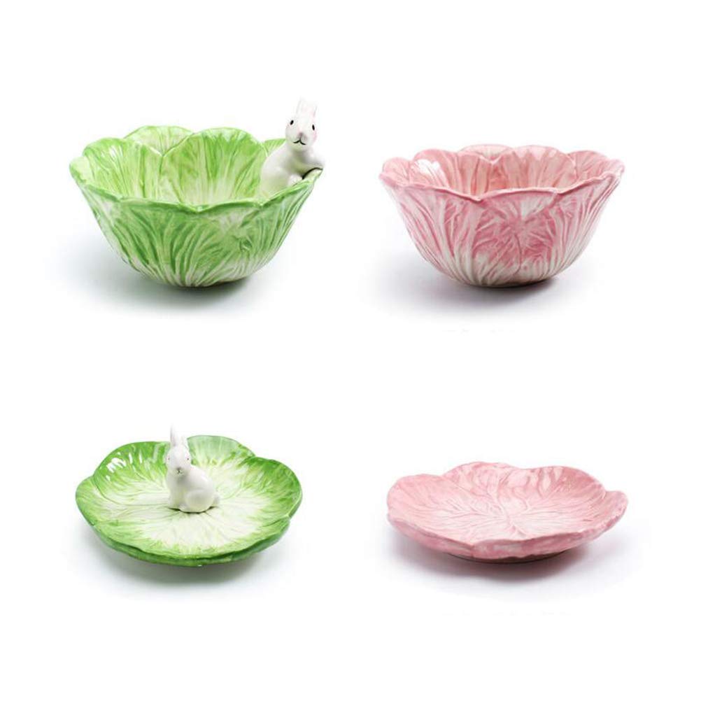 UPKOCH Kids Ceramic Bowl Chinese Cabbage Design Food Bowls Container for Dessert Fruit Salad (Green)