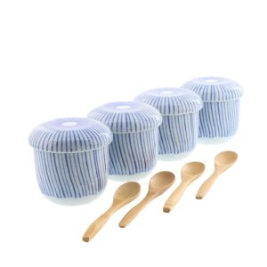 zen table japan pick your design chawan-mushi 6.7 oz cup with bamboo spoon -set of 4- made in japan (tokusa)