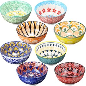censen 8 pcs colorful ceramic bowl set 10 oz soup cereal bowls 4.75'' porcelain kitchen serving bowls for ramen rice dessert snack salad ice cream pasta oatmeal microwave and dishwasher safe (vintage)