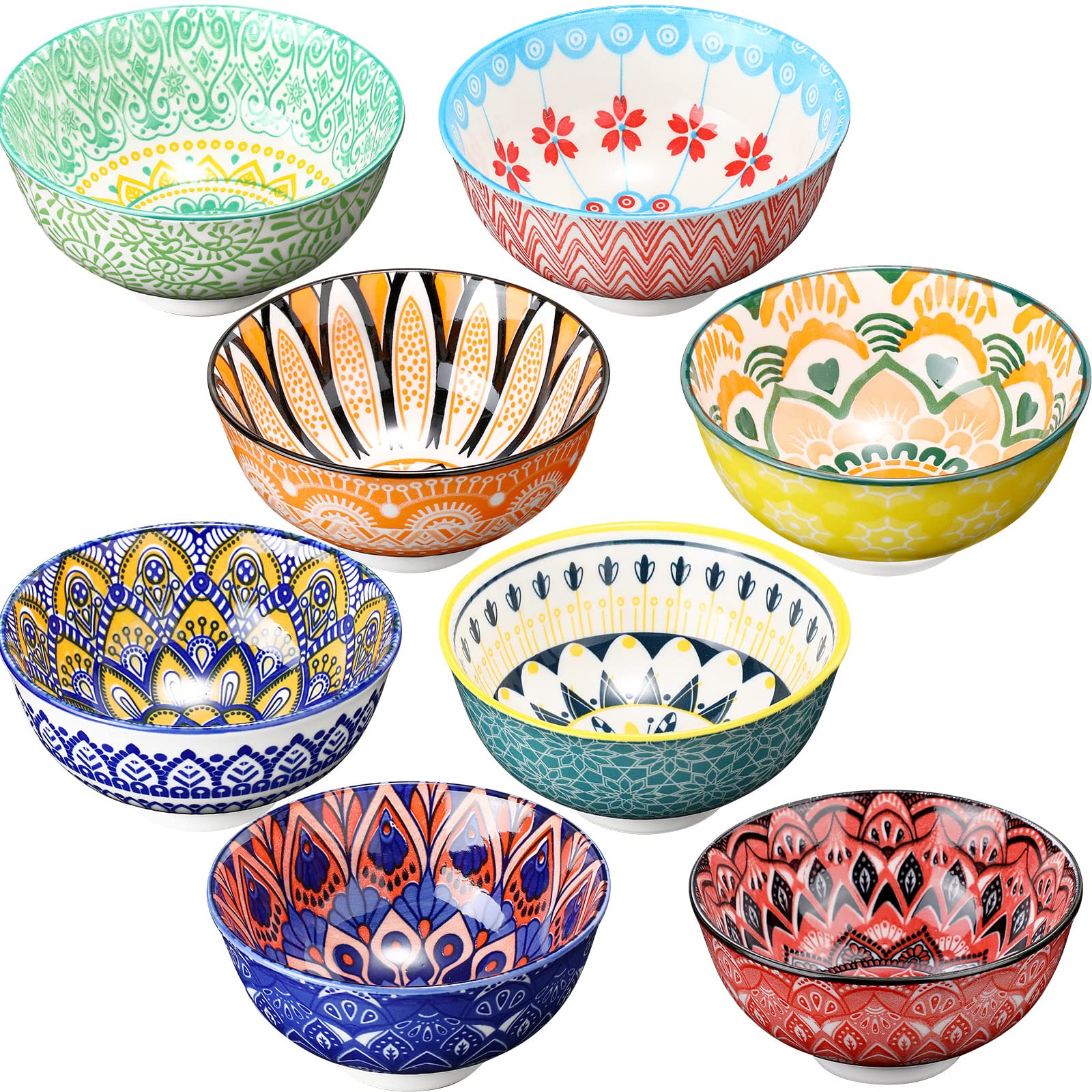 Censen 8 Pcs Colorful Ceramic Bowl Set 10 Oz Soup Cereal Bowls 4.75'' Porcelain Kitchen Serving Bowls for Ramen Rice Dessert Snack Salad Ice Cream Pasta Oatmeal Microwave and Dishwasher Safe (Vintage)