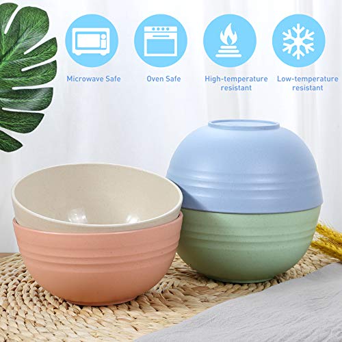 Wheat Straw Dinnerware Sets (12pcs) Multi Color Lightweight Bowls, Cups, Plates Set Reusable, Dishwasher Safe, Wheat Straw Bowls Plates Mugs