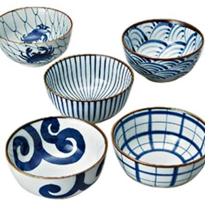 Saikai Pottery Traiditional Japanese Blue And White patterns Japanease Rice Bowls (5 bowls set) 31043 from Japan