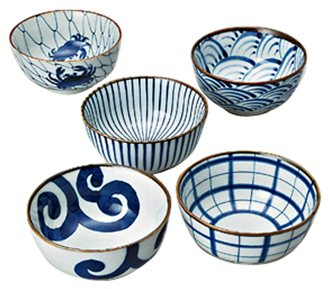 Saikai Pottery Traiditional Japanese Blue And White patterns Japanease Rice Bowls (5 bowls set) 31043 from Japan