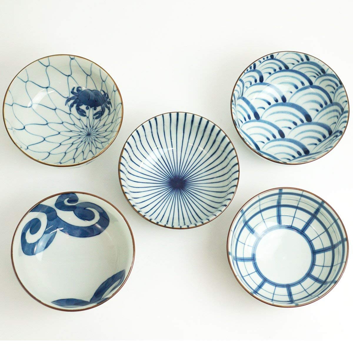 Saikai Pottery Traiditional Japanese Blue And White patterns Japanease Rice Bowls (5 bowls set) 31043 from Japan