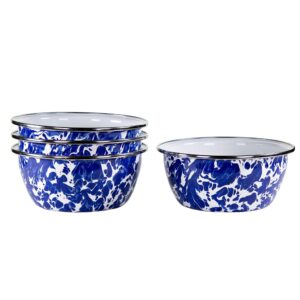 golden rabbit enamelware - cobalt swirl pattern - set of 4-3cup salad bowls