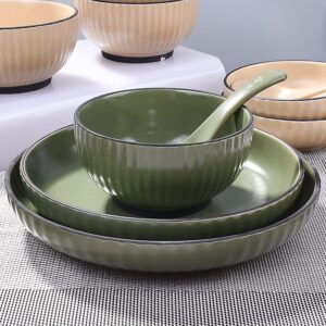 Swlthwen Ceramic Rice Bowl Set 4 small bowls for Rice Soup Dessert Side Dishes Ice Cream - Scandinavian Style Bowl Set, Microwaveable Dishwasher Safe - 4.5 Inches (Dark Green)