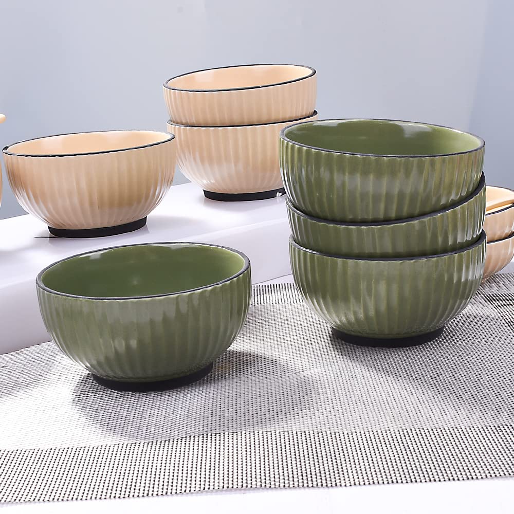 Swlthwen Ceramic Rice Bowl Set 4 small bowls for Rice Soup Dessert Side Dishes Ice Cream - Scandinavian Style Bowl Set, Microwaveable Dishwasher Safe - 4.5 Inches (Dark Green)