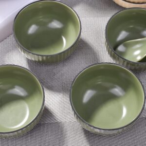 Swlthwen Ceramic Rice Bowl Set 4 small bowls for Rice Soup Dessert Side Dishes Ice Cream - Scandinavian Style Bowl Set, Microwaveable Dishwasher Safe - 4.5 Inches (Dark Green)