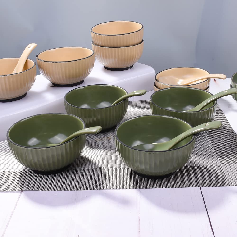 Swlthwen Ceramic Rice Bowl Set 4 small bowls for Rice Soup Dessert Side Dishes Ice Cream - Scandinavian Style Bowl Set, Microwaveable Dishwasher Safe - 4.5 Inches (Dark Green)