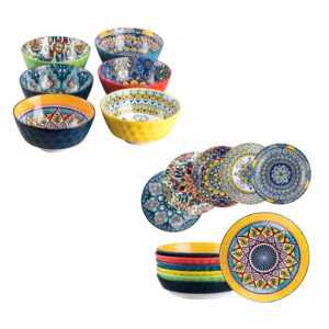 henxfen lead ceramic soup, pasta bowls bundle - colorful bowls for kithchen, dinner, eating -bohemian style